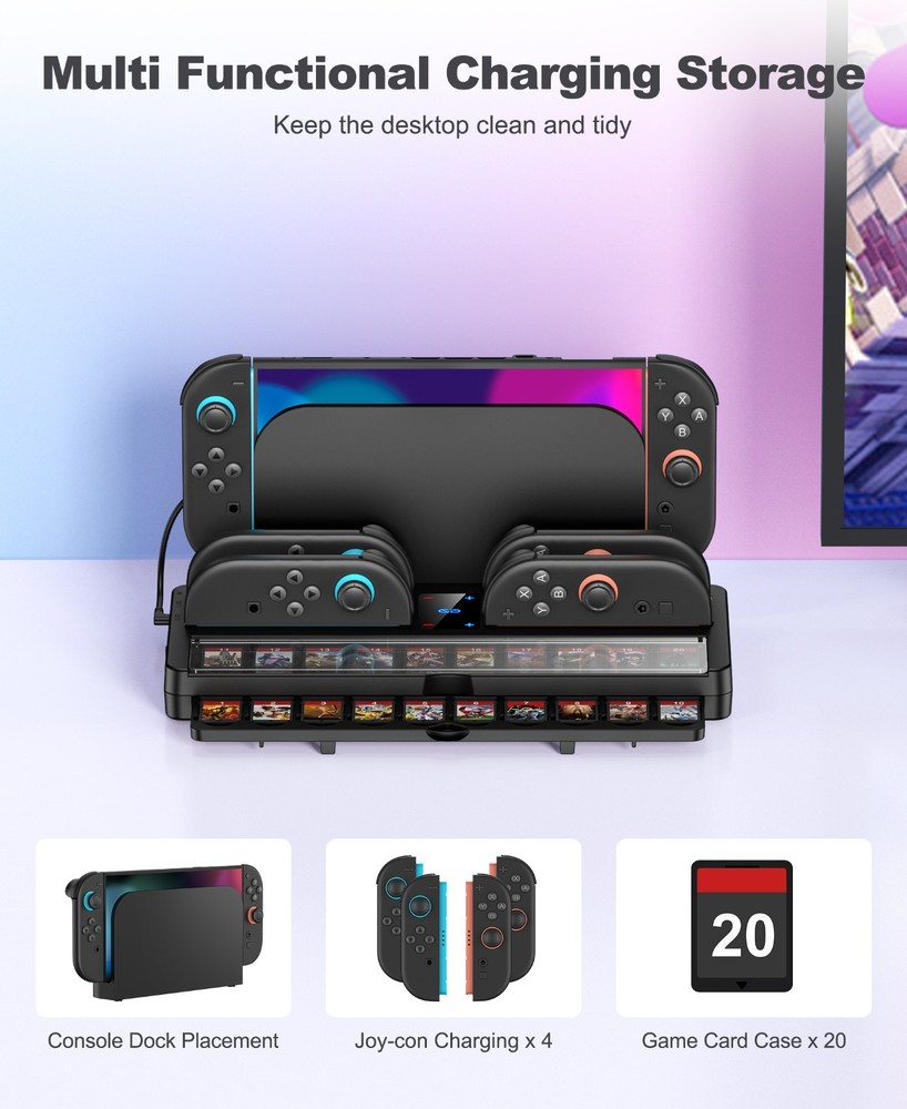 4-in-1 Charging Dock for Switch 2 Joy-Con Controller Charger Storage Station