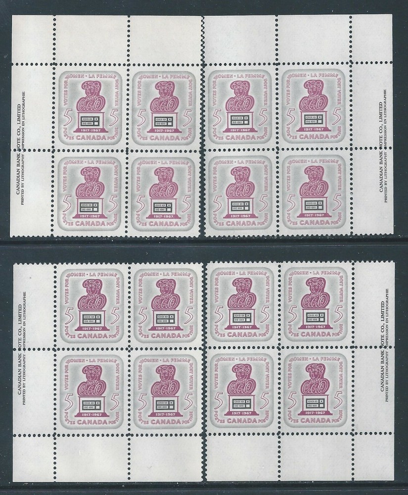 Canada #470 Votes For Women Matched Set Plate Block MNH