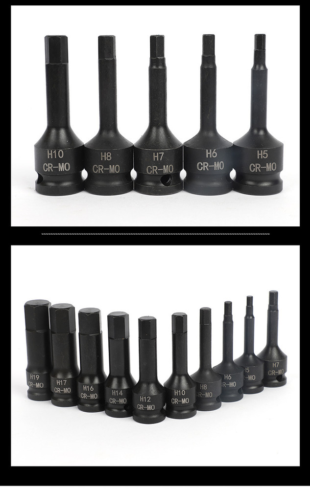1/2'' Drive Allen / Hex Key Bit Impact Socket Set H5 - H19 Metric Deep With Case