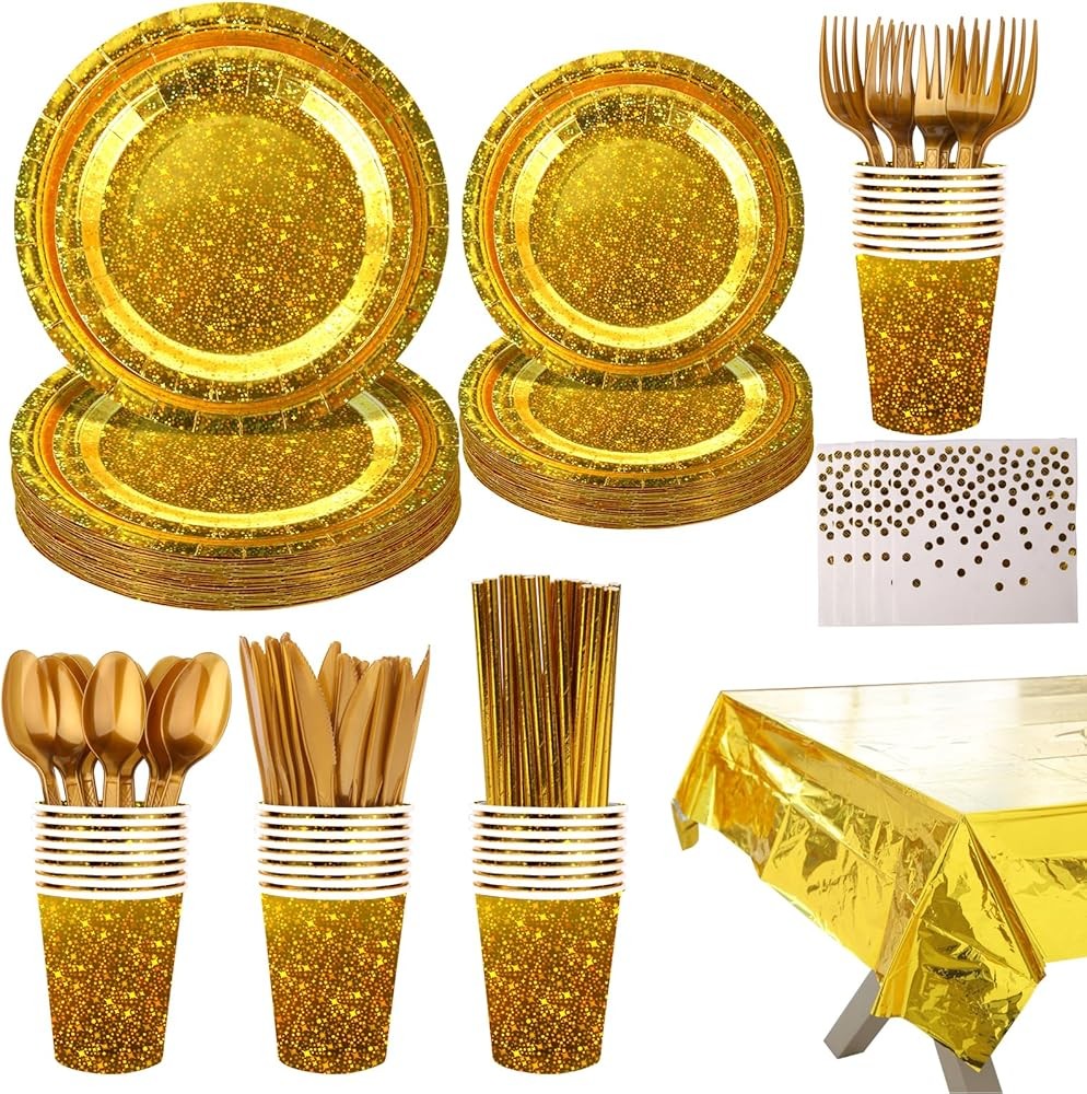 ling Star Patterned Disposable Tableware Set, 201 Pieces, Tablecloths