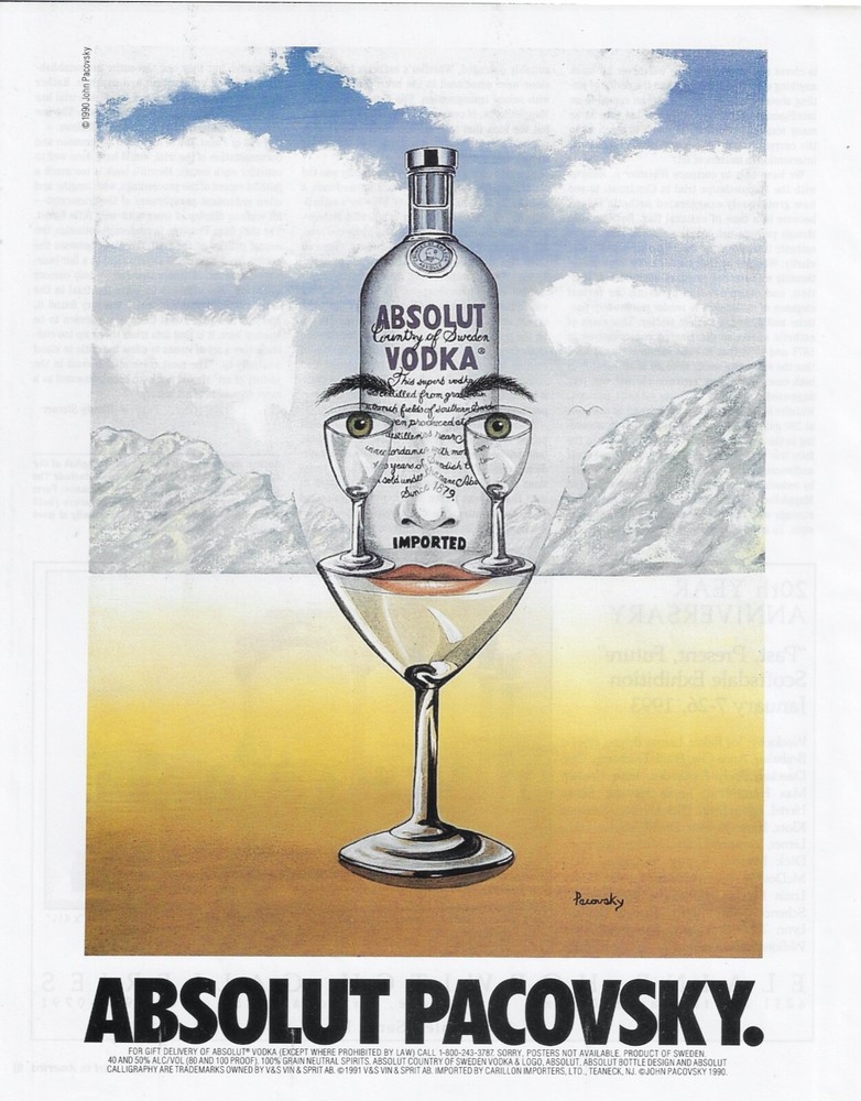 JOHN PACOVSKY Vintage Absolut Vodka Art Print Ad~1993