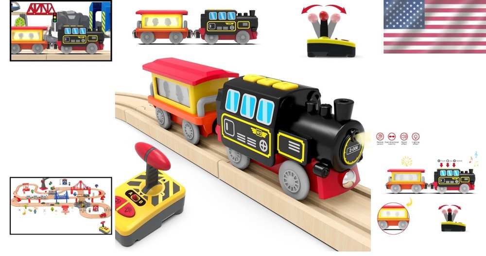 Retro Remote Control Wooden Train Set – Compatible with Thomas & More