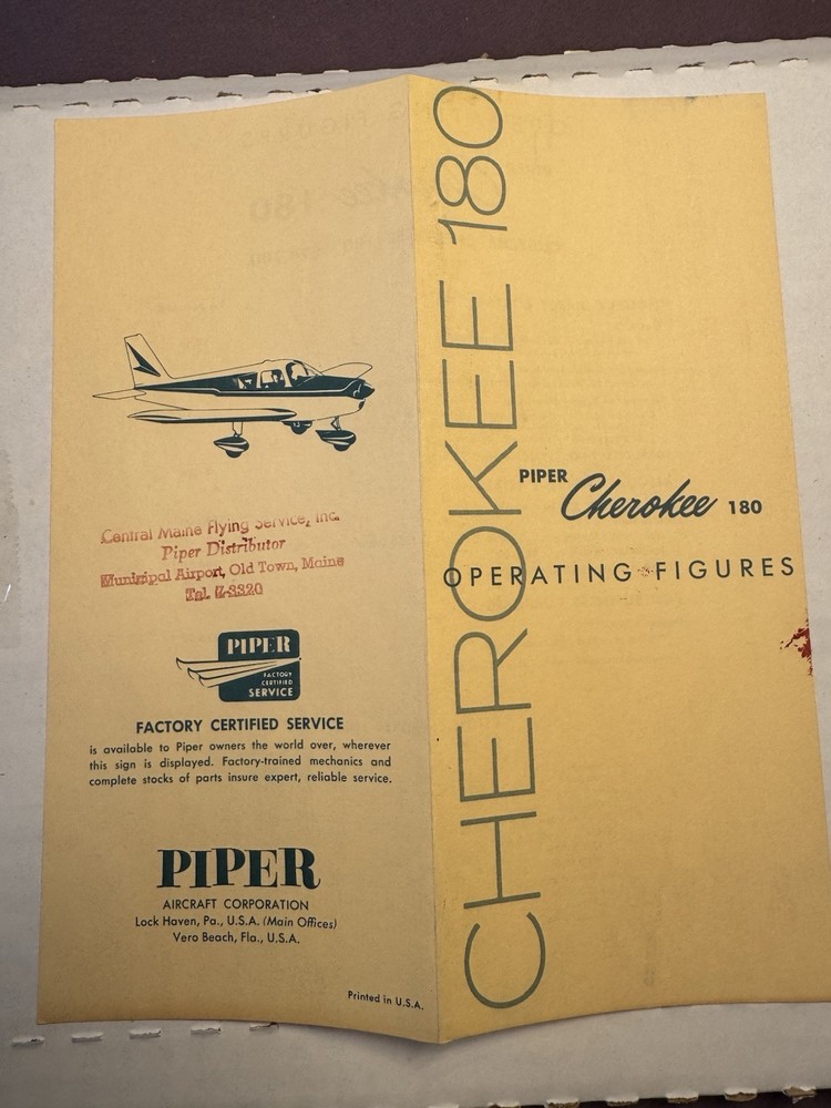 Piper Cherokee Arrow 180 / 200 Brochure + Operating Figures Foldout