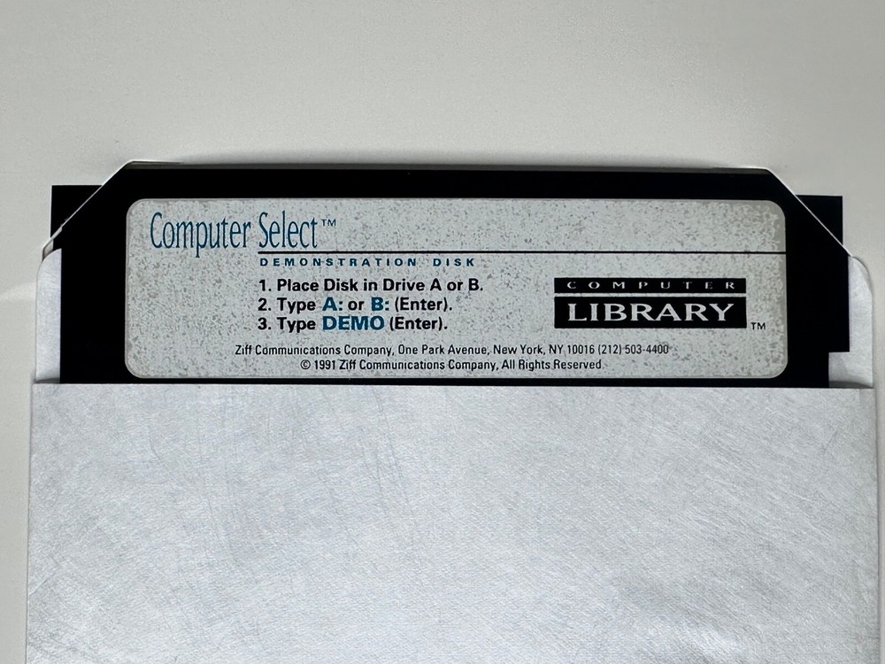 1991 Computer Select Demo Kit Mailer 5.25 Floppy Ziff Davis Tech Library Promo