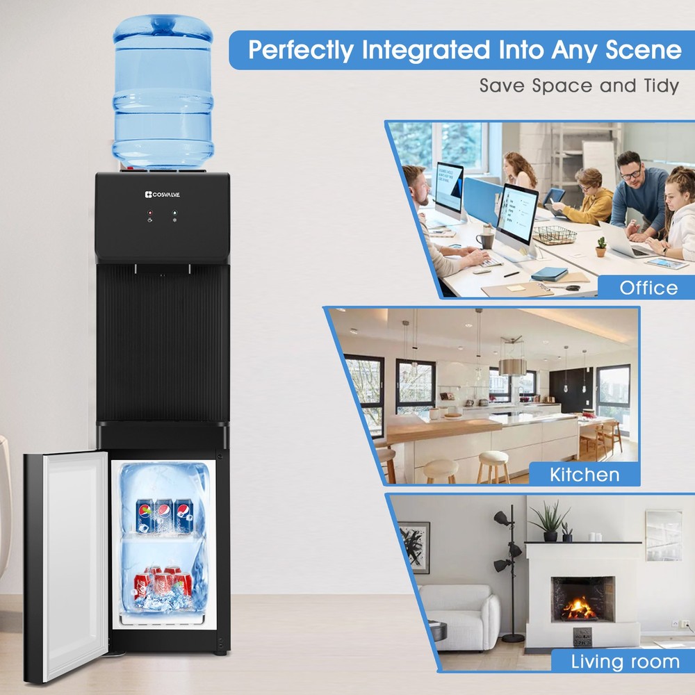 Top Loading Hot/Cold Water Cooler Dispenser Compressor Refrigeration w/ Freezer
