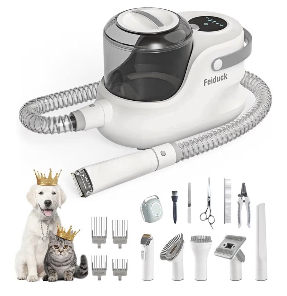 Feiduck  PET Grooming Vacuum Kit ,6 Grooming Tools, 2.5L  Brown White