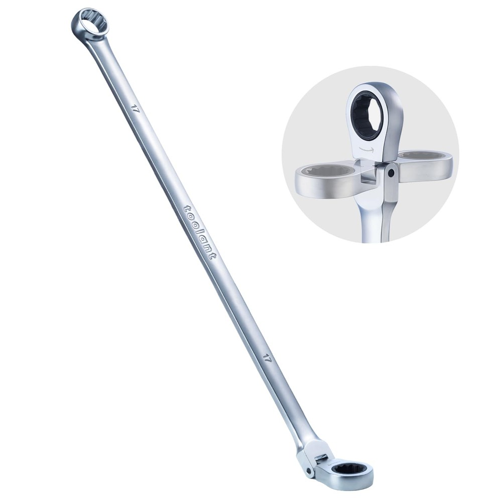 Extra Long Ratcheting Wrench, Flex Head & Fixed Offset Head Double End Combin...