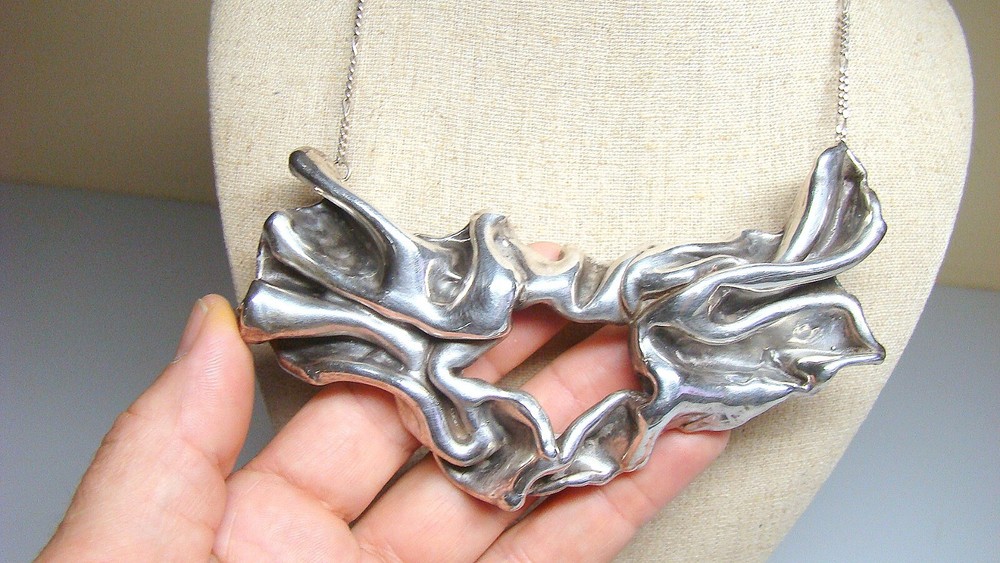 🌟Large Sterling Vintage Brutalist Modernist Silver Statement Necklace