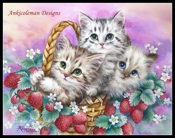 Chart Needlework DIY - Counted Cross Stitch Patterns - Cats with Strawberries