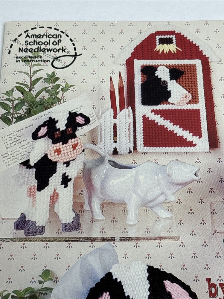 ASN Cows Shelf Sitter Recipe Holder Tissue Box Plastic Canvas Pattern 3096