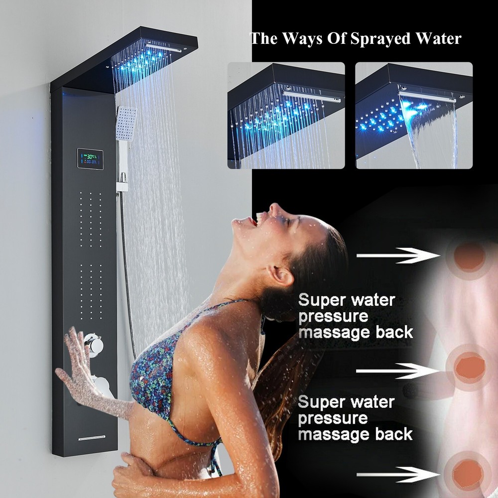 Stainless Steel Shower Panel Tower LED Rainfall Massage System Body Spa Jet