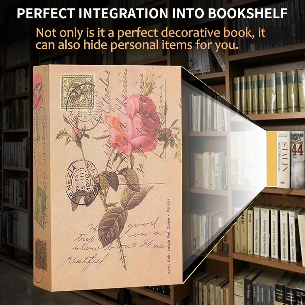 Decorative Book Safe Box with Combination Lock, Vintage Faux Code, ROSE