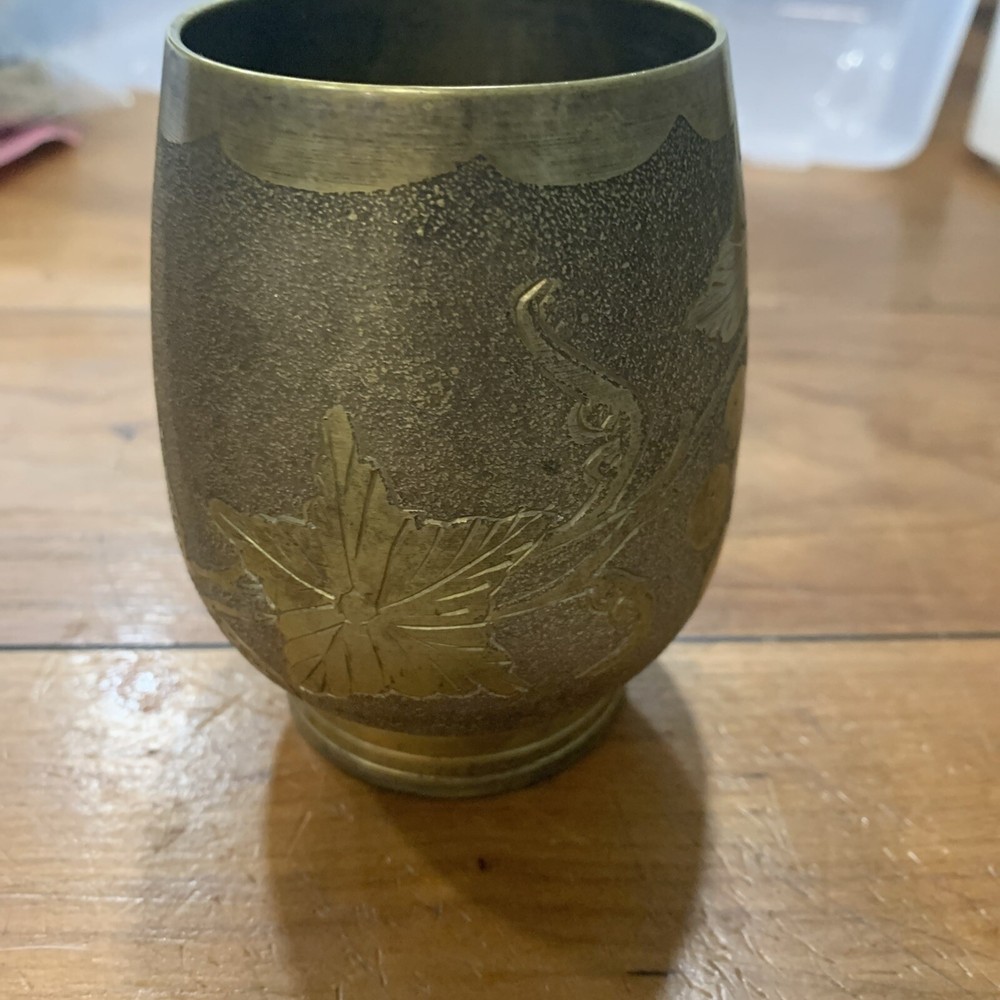 Solid Brass chalice 4” Etched Floral Motif