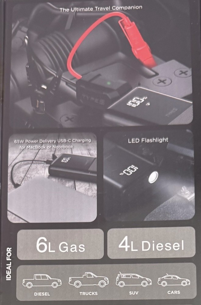TYPE S Portable Jump Starter and Power Bank with Emergency Multimode Floodlight