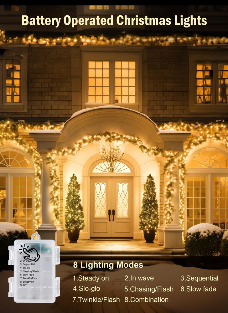 17Ft Warm White Battery Operated String Lights With Timer And 8 Modes