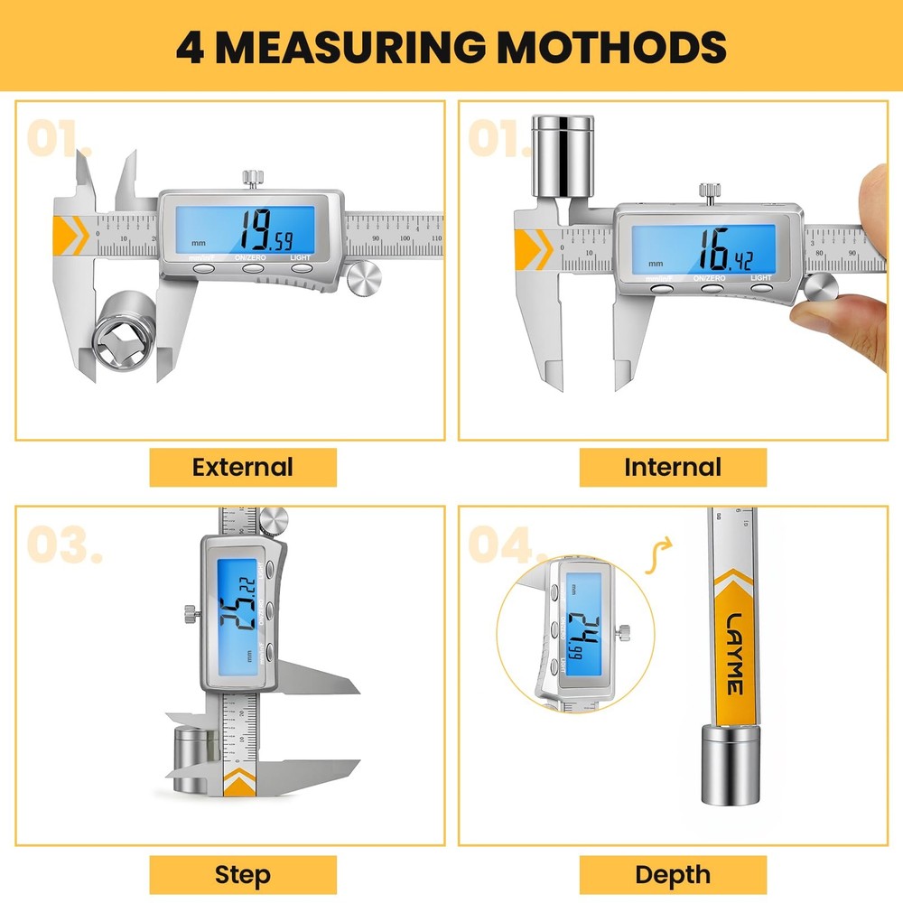 Digital Caliper, Rechargeable Caliper Measuring Tool with Backlight LCD Scree...