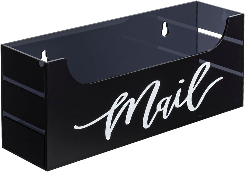 Gray Acrylic Mail Holder w/ White Mail Label,  Wall Mounted or Tabletop Mailbox