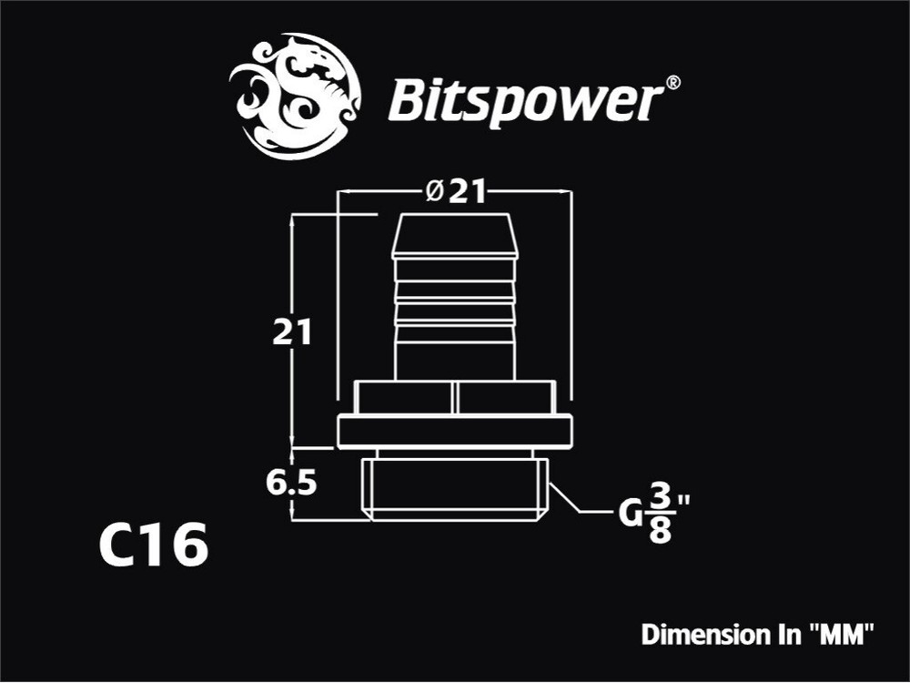 Bitspower G3/8" Matt Black 3/8" Fitting BP-MBWP-C16