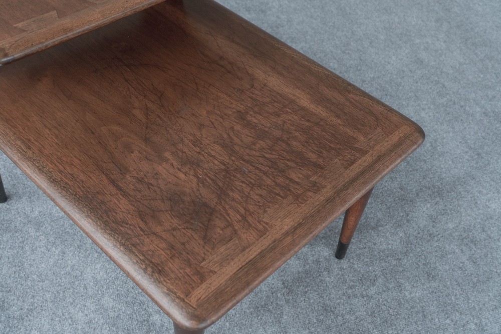 Mid Century Danish Modern Lane Acclaim Dovetail Walnut Two Tier Step End Table