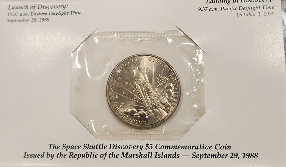 1988 Marshall Islands Space Shuttle Discovery $5 Dollar UNC Sealed Coin Explore!