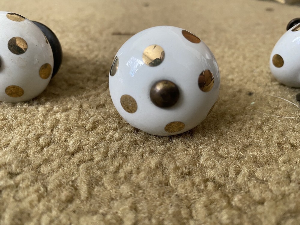 White And Gold Porcelain Drawer Pulls QTY:6