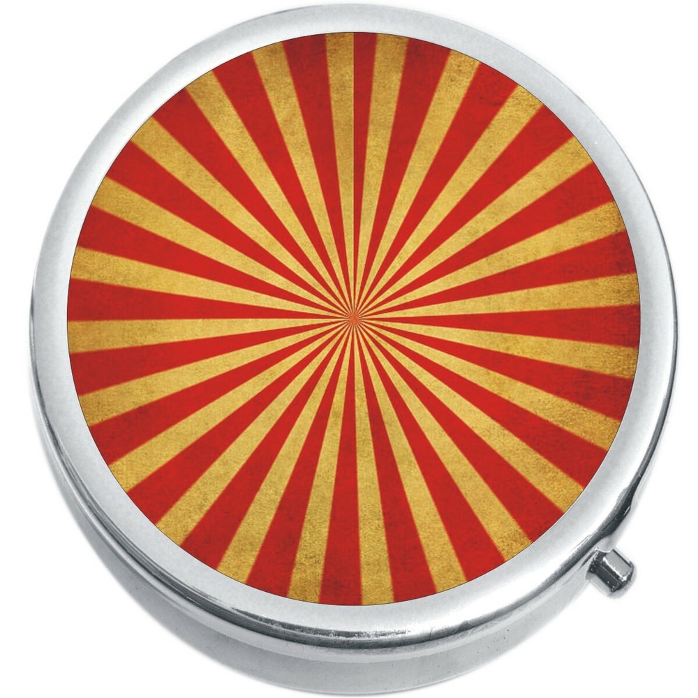 Red Gold Burst Pattern Medicine Vitamin Pill Box