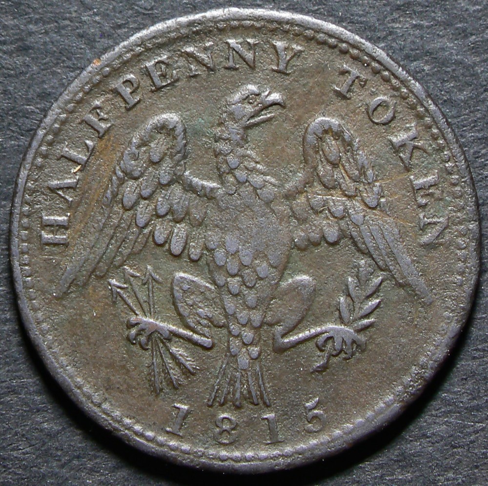 LC-54D2 1815 Lower Canada Spread Eagle Token Half Penny Clockwise #23076