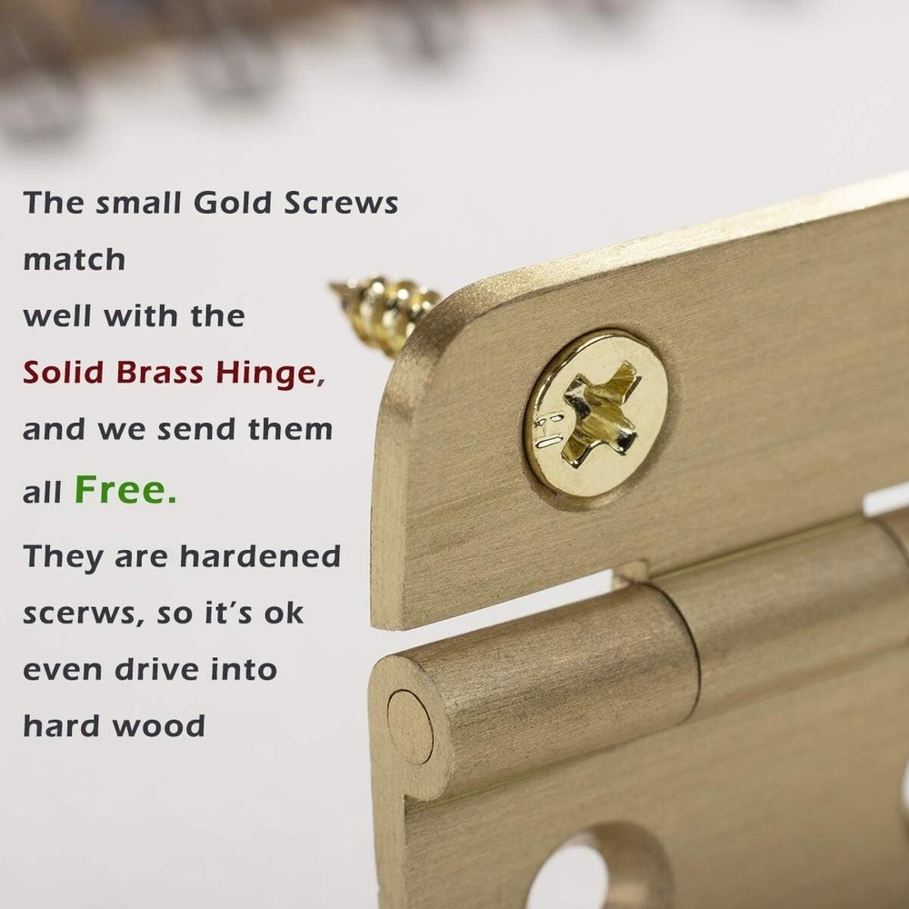 4-Pack Brushed Solid Brass Butt Hinges 2" for Cabinets and Wood Crafting