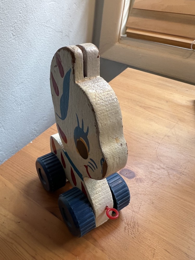 Cute Vintage Pull Toy Plastic Red Wheels