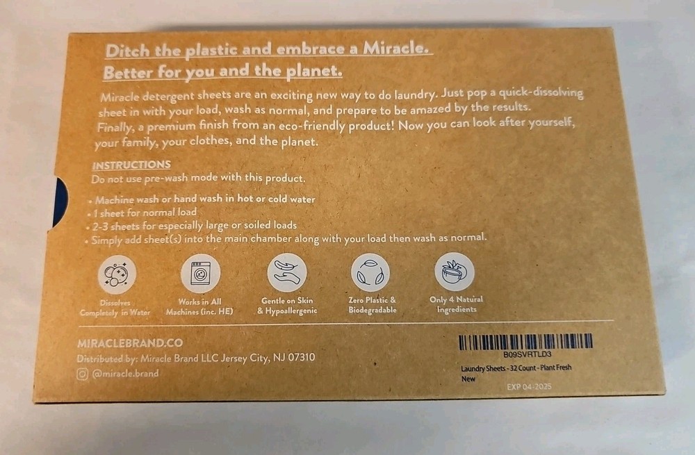 Liquidless Laundry Detergent Sheets, 32 Count – Plant Fresh Scent Plastic-Free