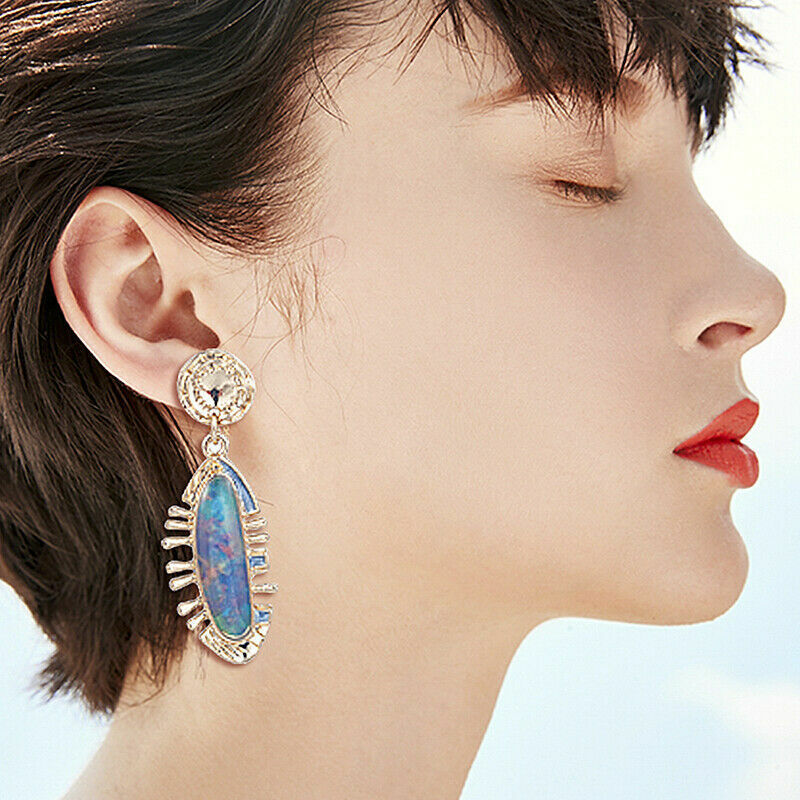 Opal Earrings Ear Stud Dangle Drop 925 Silver Plated Fire Jewelry Simulated