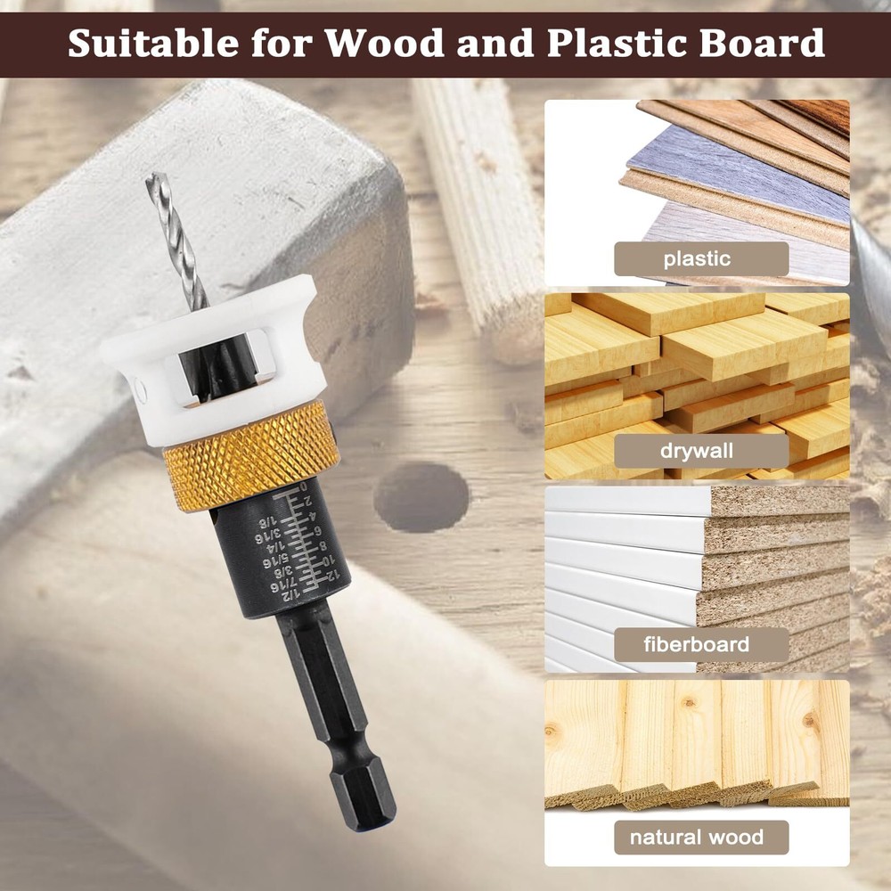 Carbide-Tipped Countersink Drill Bit Set with Depth Stop – 5pc Replaceable Bi...