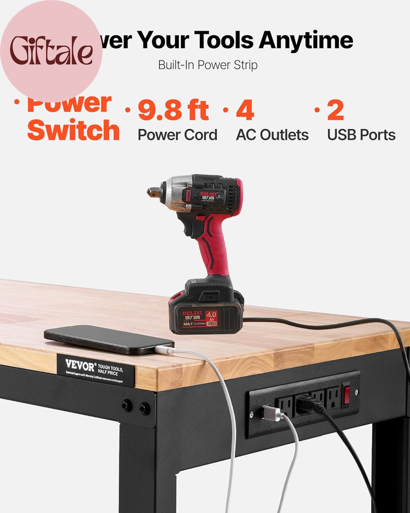 Adjustable Workbench, 2000 Lbs Capacity, 61 X 20-Inch Heavy Duty Work Bench with