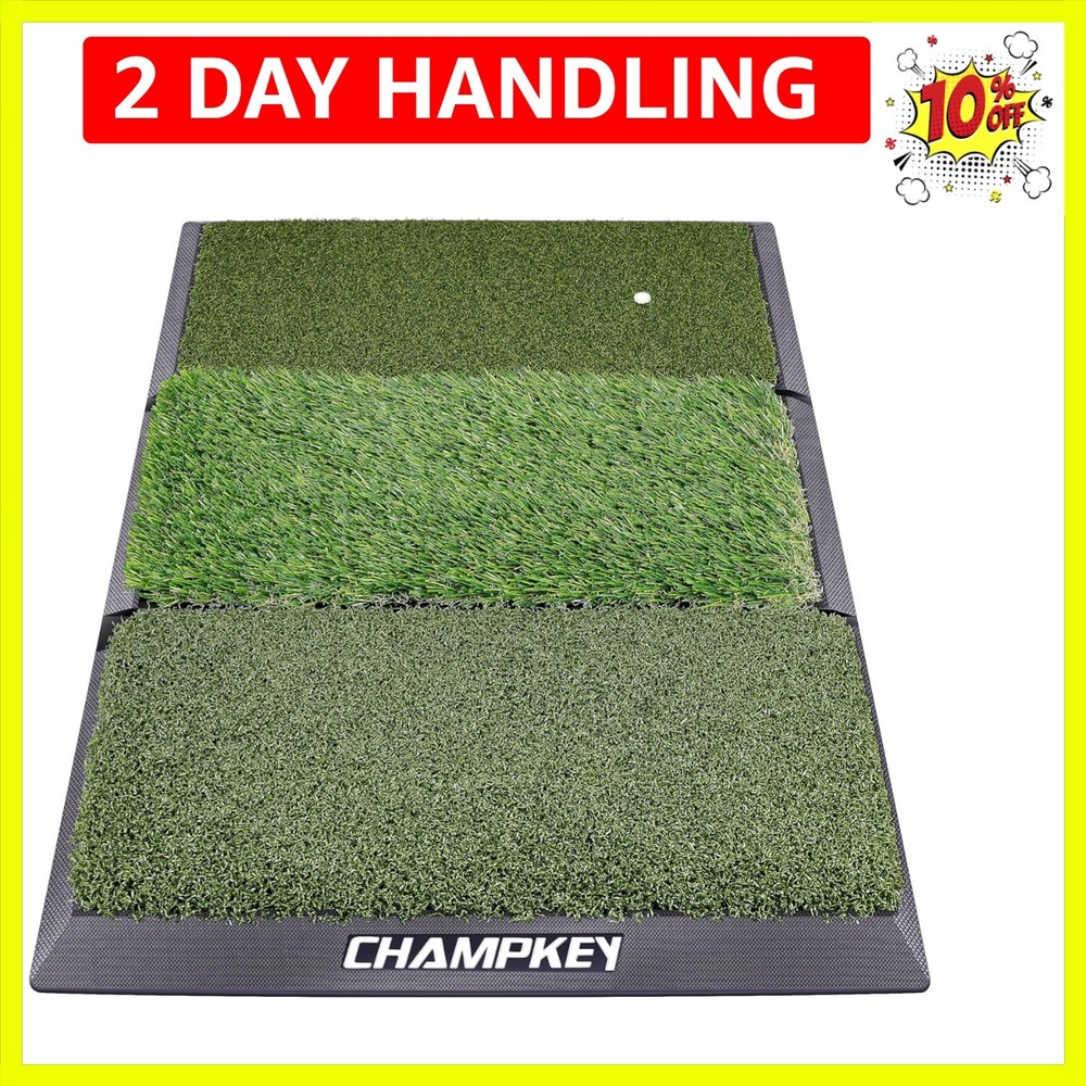 Professional Tri-Turf Golf Hitting Mat | Heavy Duty Rubber Backing Practice M...