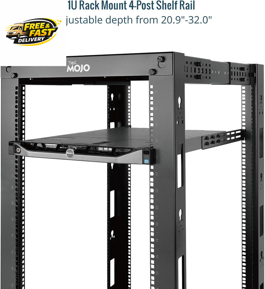 1U Universal Rack Mount Rails,4-Post Server Rack Shelf Rail with 20.9"-32"