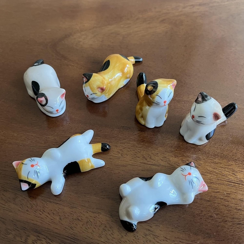 Durable Cute Cat Ceramic Chopsticks Rest – 6PCS for Fun Dining Experiences