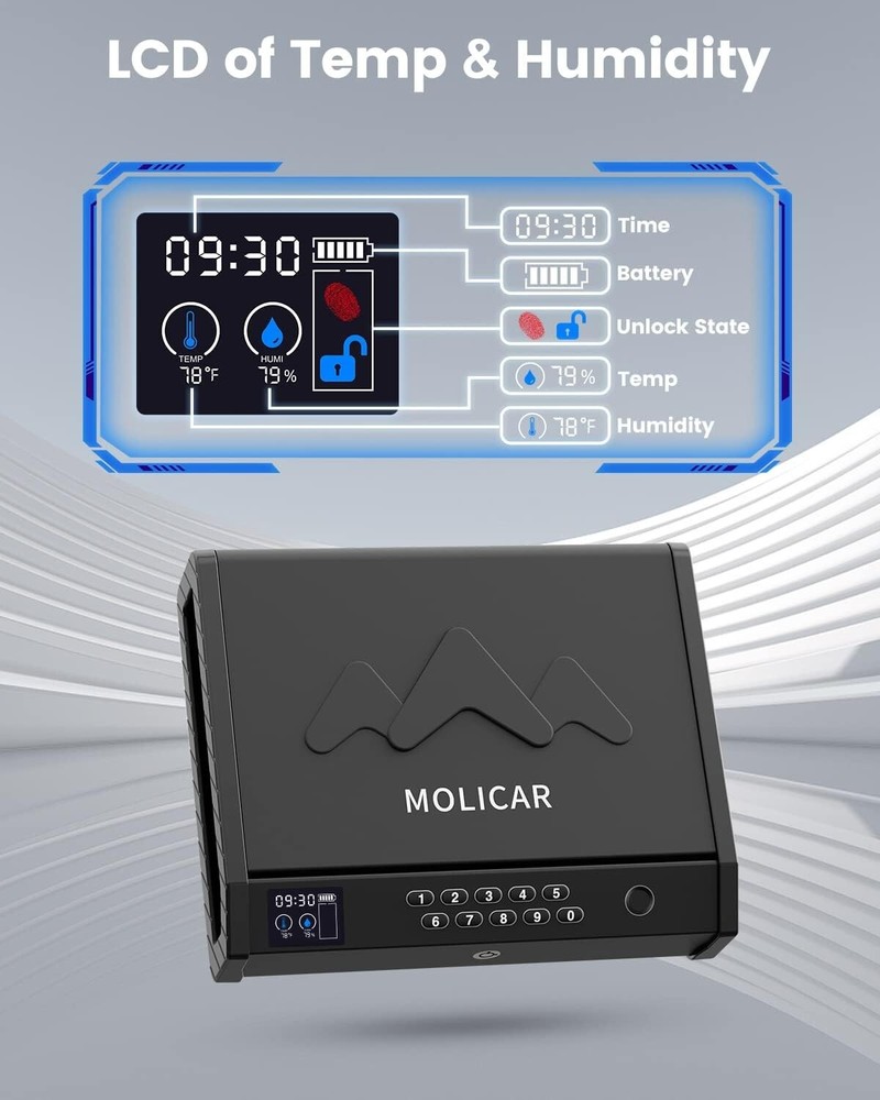 Two-Gun Biometric Safe with Temperature & Humidity LCD - Secure Bedroom Storage