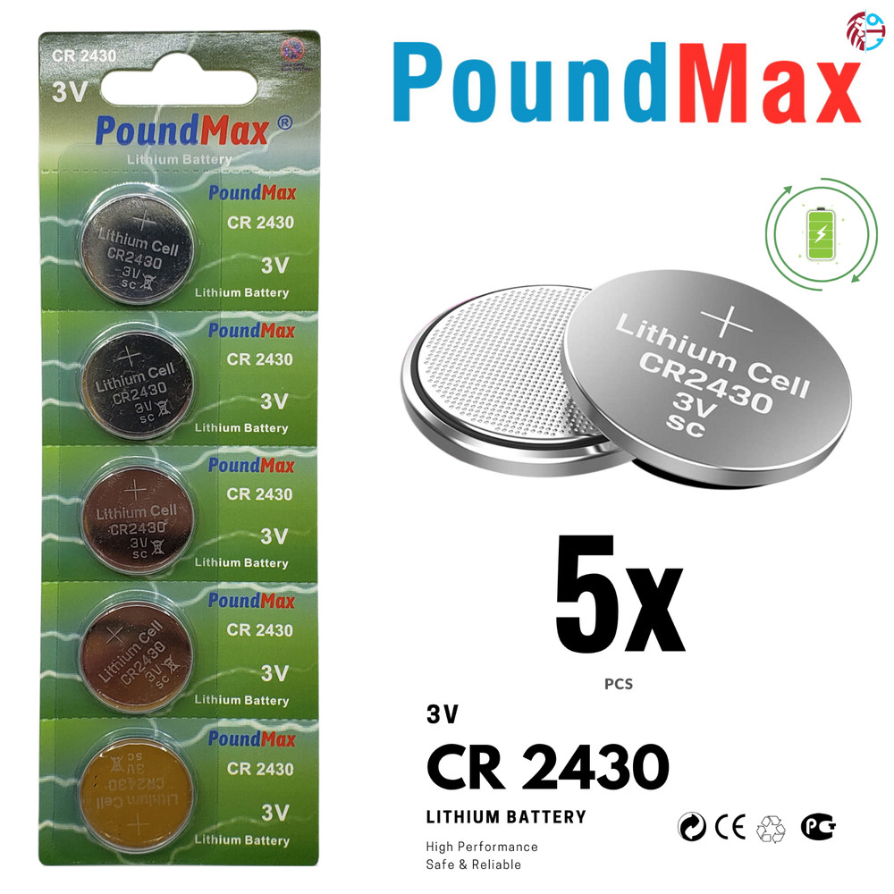PoundMax CR2430 Batteries 3v Lithium Button Cell Battery Combo Pack - 5 Count