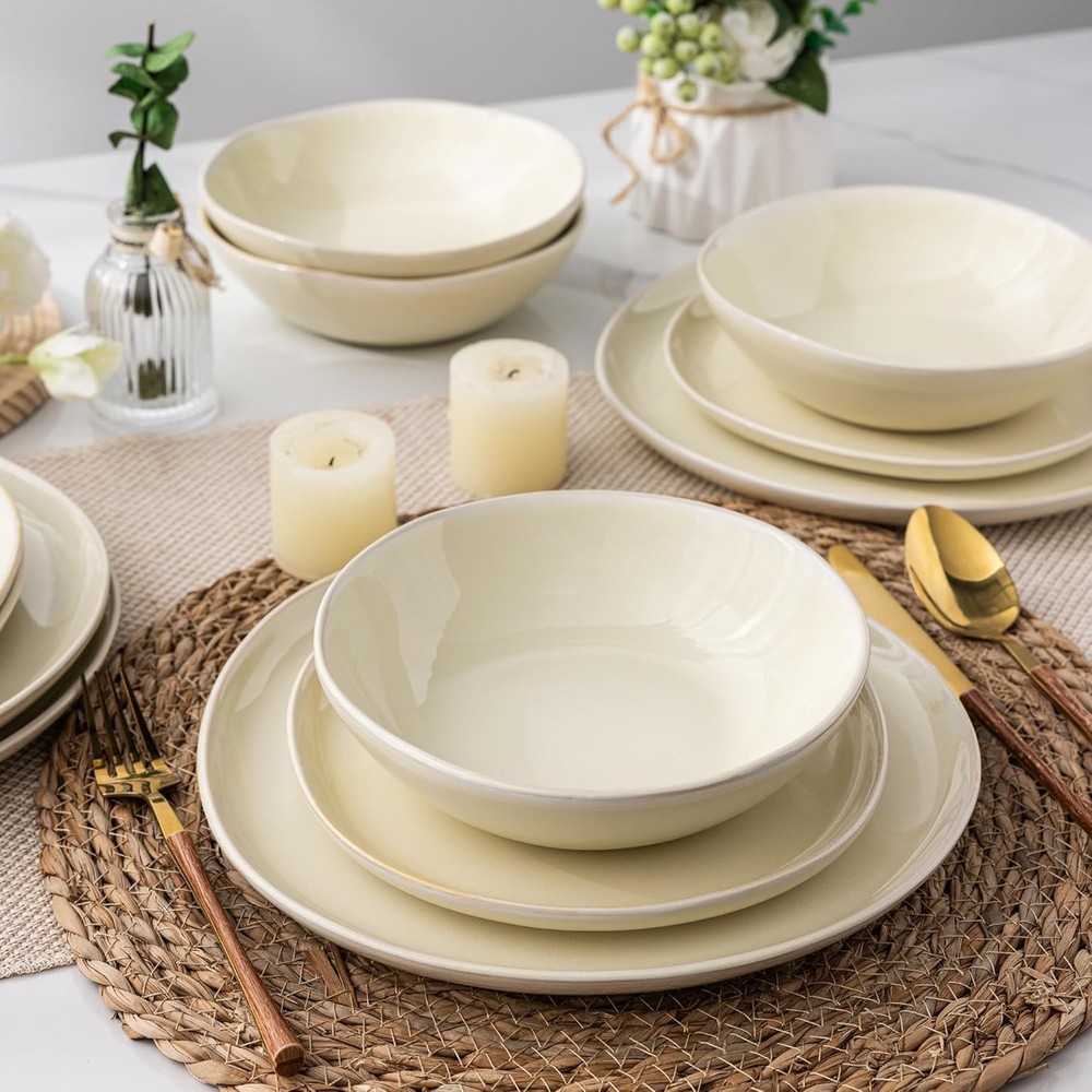 Ceramic Dinnerware Sets,Handmade Reactive Glaze Stoneware Plates & Bowls