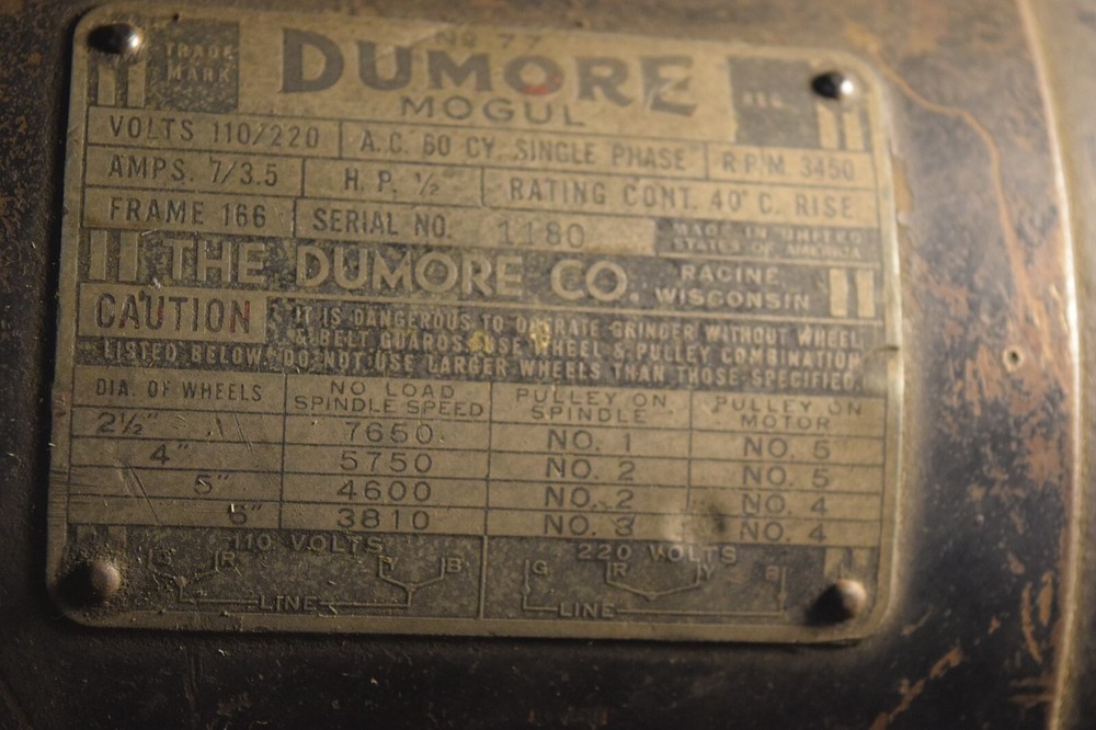 Dumore 77 Mogul Tool Post Grinder 1/2 hp