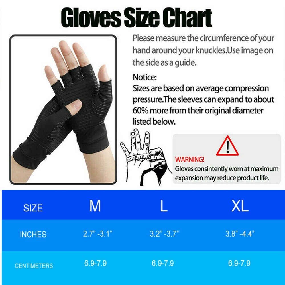 Fingerless Copper Compression Arthritis Gloves Hand Support Joint Pain Relief