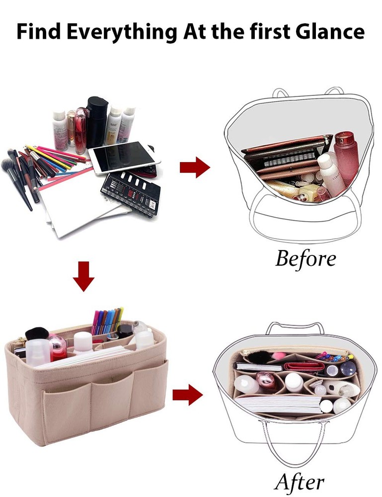 LEXSION Felt Handbag Organizer,Insert purse organizer Structure Medium, Beige