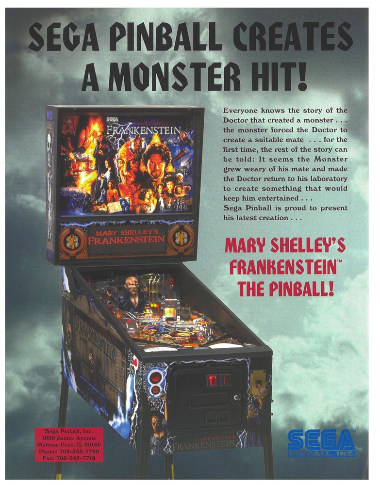 Frankenstein Sega Pinball Flyer / Brochure / Ad - Mint Condition