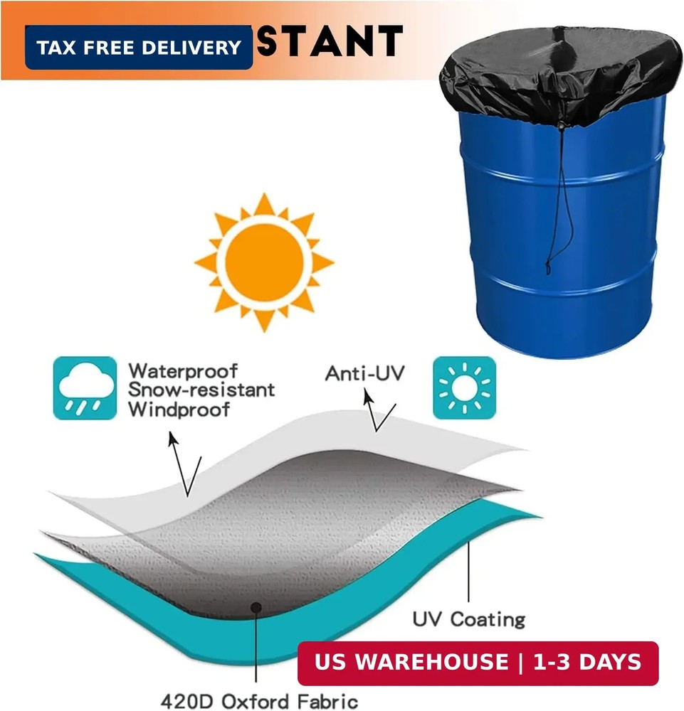 55 Gallon Drum Cover - 2 PACK Stretchable Adjustable Drum Cover with Drawstring,