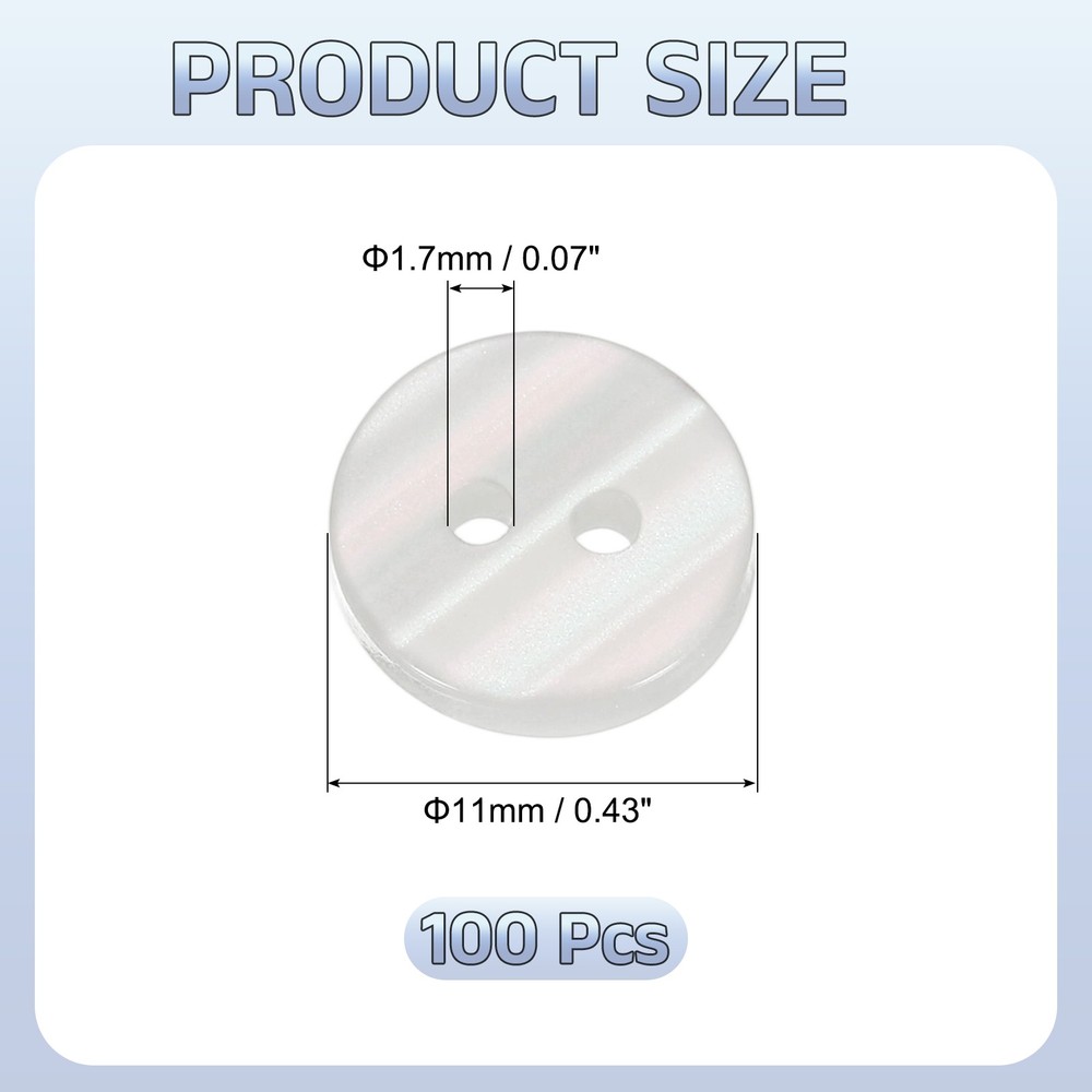 100Pcs Natural Shell Button, 2 Hole 11mm Pearlescent Button for Shirt, White