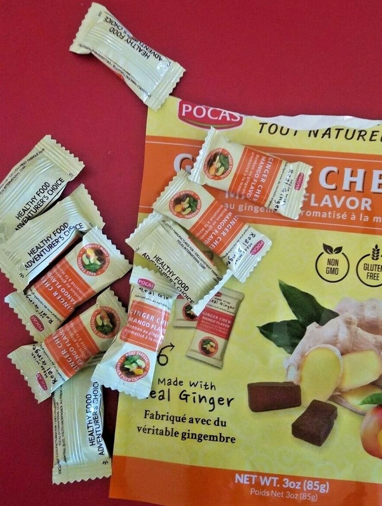 4 PACK DELICIOUS POCAS GINGER MANGO FLAVOR CHEW CANDY