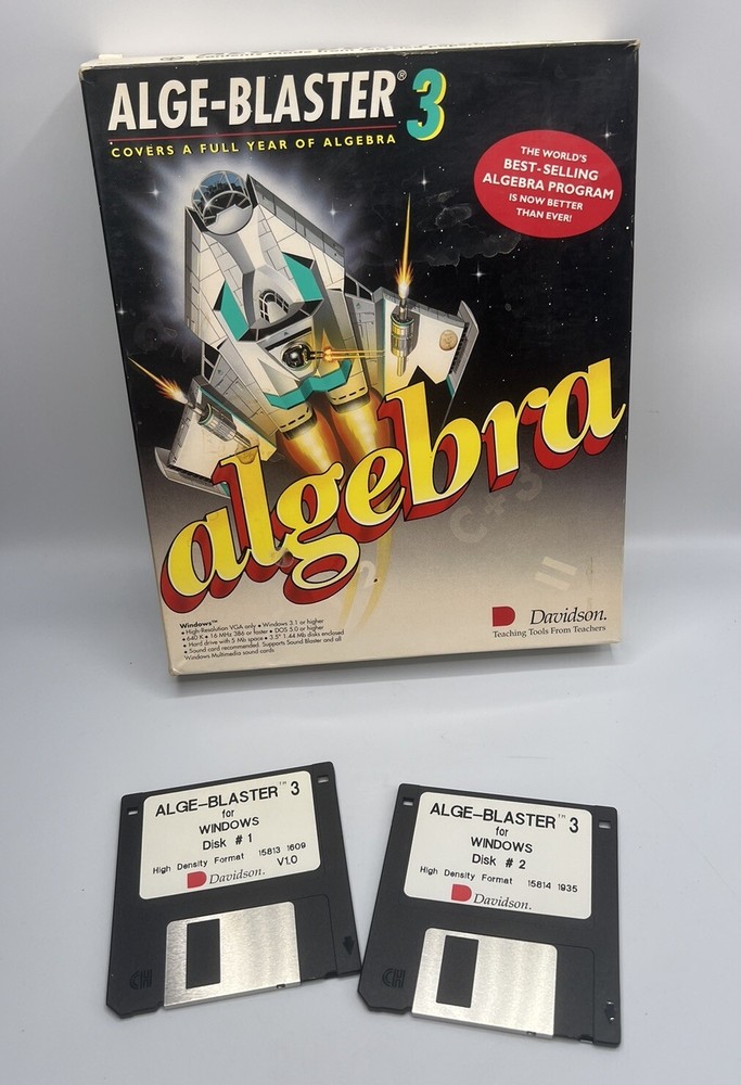 Alge-Blaster 3 Software Windows 3.5” Disk Algebra Davidson Math Curriculum 1993