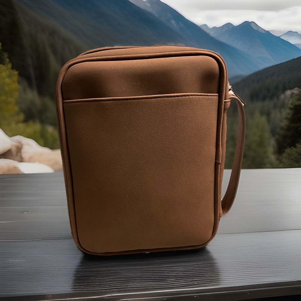 Brown Leather Bible Zippered Case With Handle