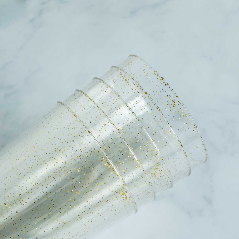 17 oz Clear with Gold Glittered Plastic Cocktail Disposable Glasses TABLEWARE