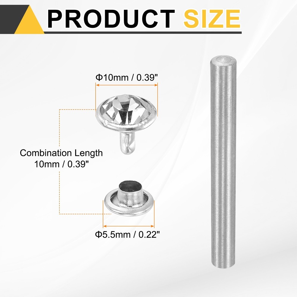 100pcs Crystal Rivets 10mm Rhinestone Stud with Installation Tool, Silver Clear